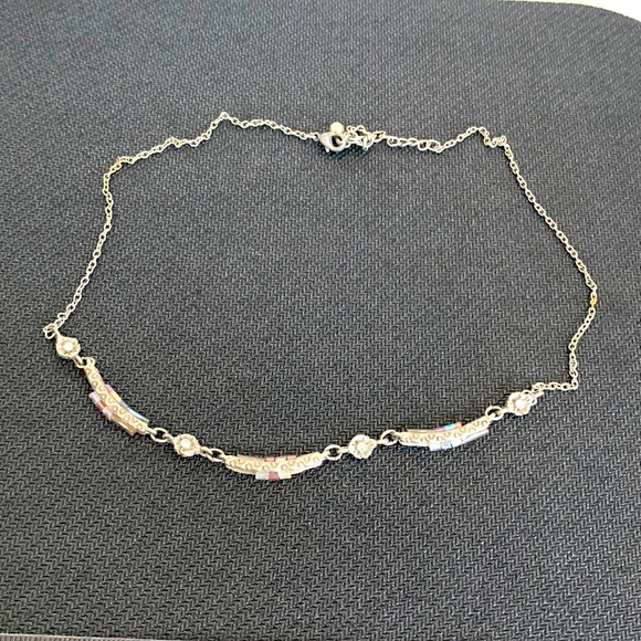 Silver tone chain and link necklace with rhinestones - Picture 1 of 5